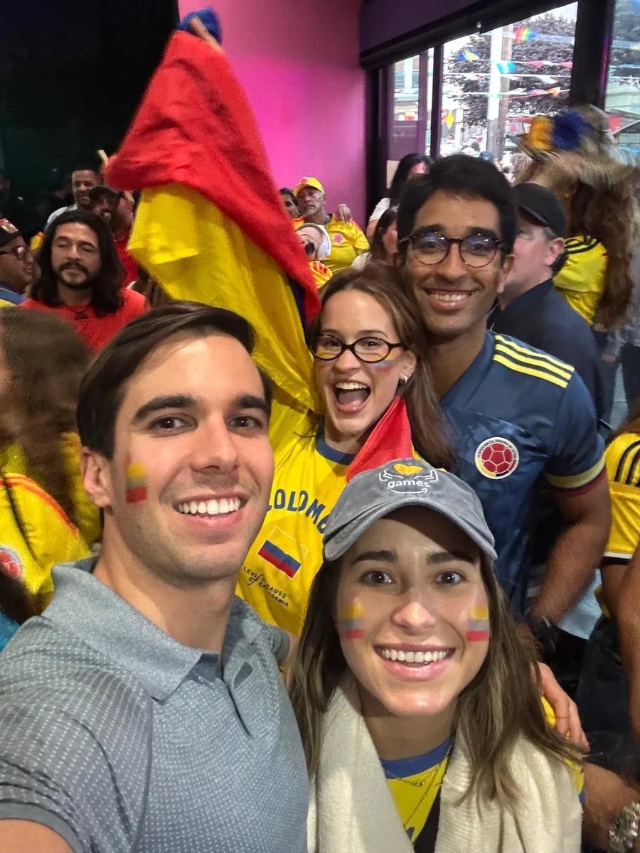 Colombian celebration with friends, Colombia jerseys and face paint